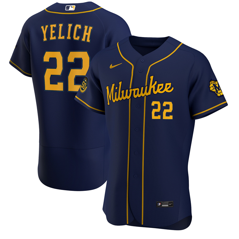 2020 MLB Men Milwaukee Brewers Christian Yelich Nike Gray Road 2020 Replica Player Jersey 3